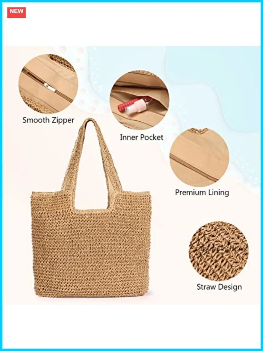 Handmade Straw Woven Hobo Tote Bag Beach Summer Shoulder Bag Large Capacity